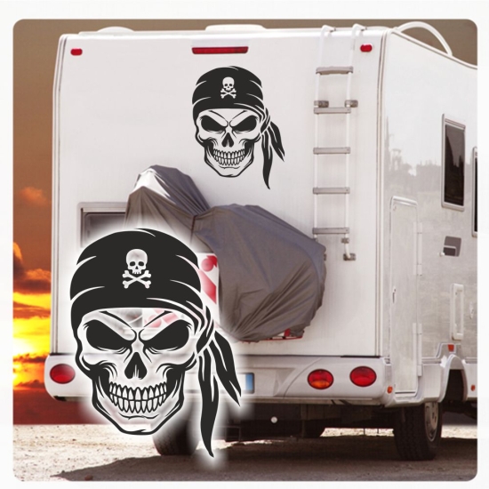 Pirat Kopf Skull Wohnmobil Aufkleber Wohnwagen Caravan Wohnwagen Sticker WoMo512