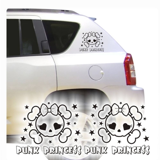 Punk Princess Skull Girl Rockabilly Auto Aufkleber 2er SET Sticker A2088
