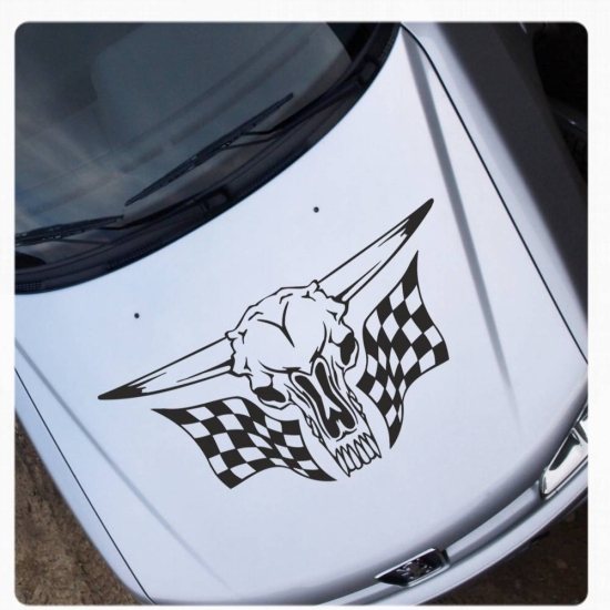 Monster Autoaufkleber Skull Racing Flag Flags Aufkleber Motorhaube Sticker  A440