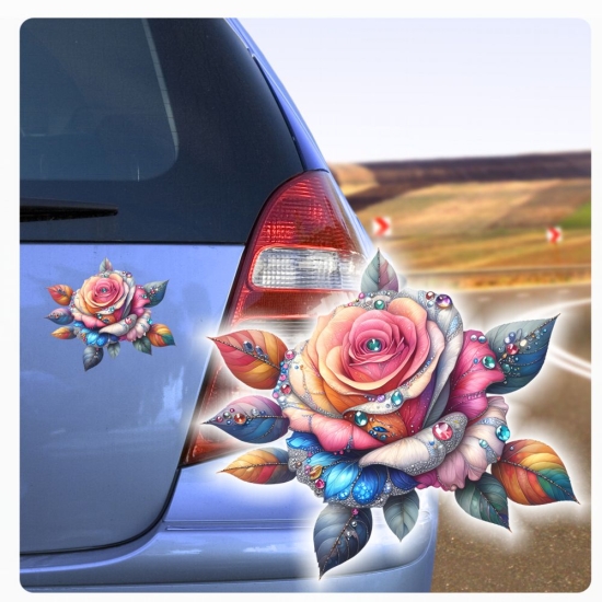 Coole Rose Rosen Kristall Juwelen Strass Autoaufkleber Sticker Auto Aufkleber Digitaldruck DA359