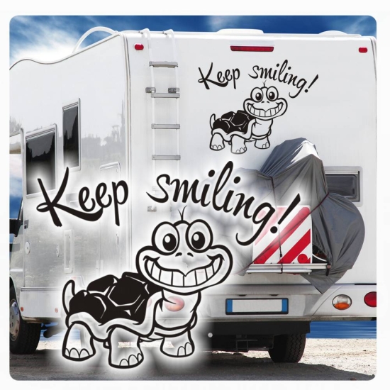 Schildkröte Wohnmobil Keep smiling! Aufkleber Wohnwagen Sticker WoMo053