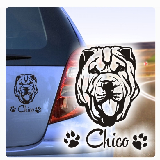 Hundeaufkleber Shar Pei Wunschname Hunde Aufkleber Sticker A276