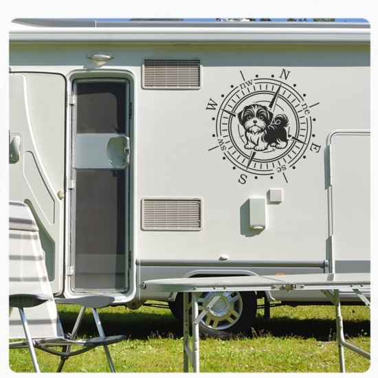 Wohnmobil Aufkleber Shih Tzu Kompass Wohnwagen Caravan Sticker WoMo499