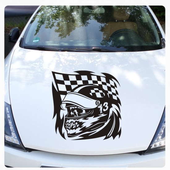 Monster Autoaufkleber Skull Racing Flag Flags Aufkleber Motorhaube Sticker  A440