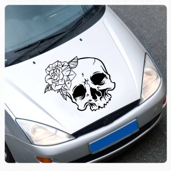 Motorhauben Aufkleber Skull Totenkopf Rose Rosen Autoaufkleber
