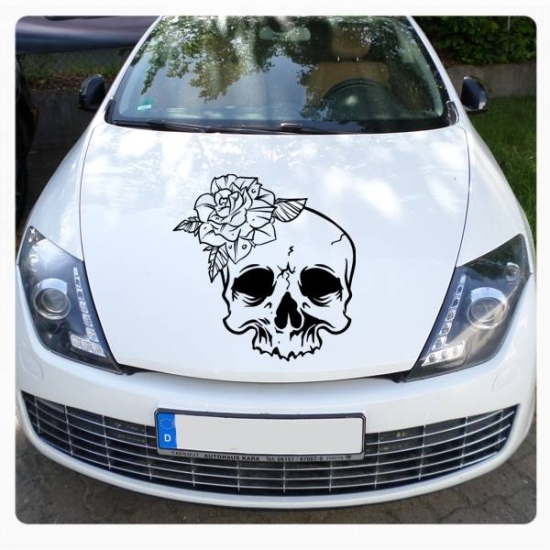 Motorhauben Aufkleber Skull Totenkopf Rose Rosen Autoaufkleber Sticker A633