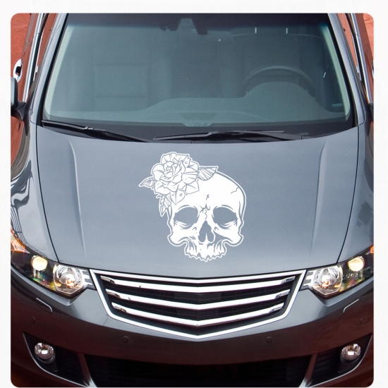 Motorhauben Aufkleber Skull Totenkopf Rose Rosen Autoaufkleber Sticker A633