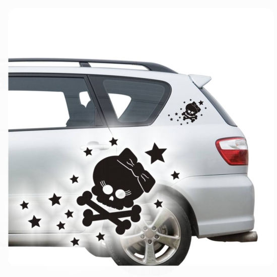 SKULL GIRL Totenkopf Sterne Auto Aufkleber Sticker Gothik A1019