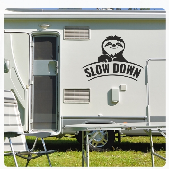 Wohnmobil Aufkleber Slow Down Faultier Caravan Sticker WoMo301