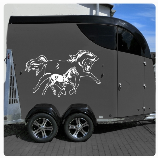 Pferdeanhänger Pferdetransporter Aufkleber Sticker Auto Pferd Pferde Stute Fohlen PFA015