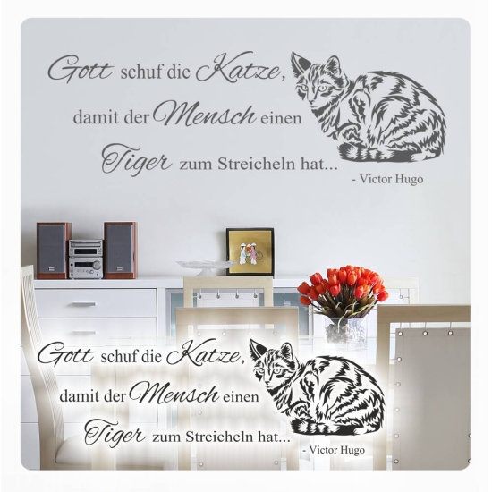 Tiger Katze Wandtattoo Wandaufkleber Zitat Victor Hugo W1705