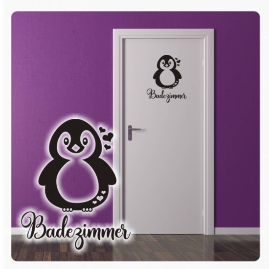 Badezimmer Pinguin Herzen Wandtattoo Türaufkleber T434