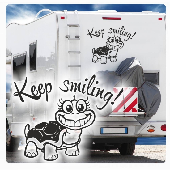 Schildkröte Wohnmobil Keep smiling! Aufkleber Wohnwagen Sticker WoMo054