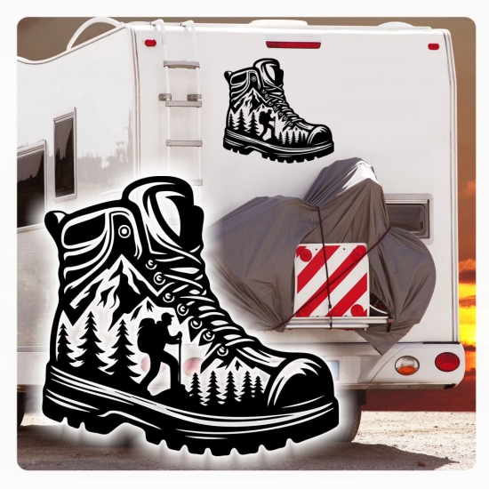 Wohnmobil Aufkleber Wandern Wanderstiefel Wald Berge Wohnwagen Caravan Sticker WoMo446