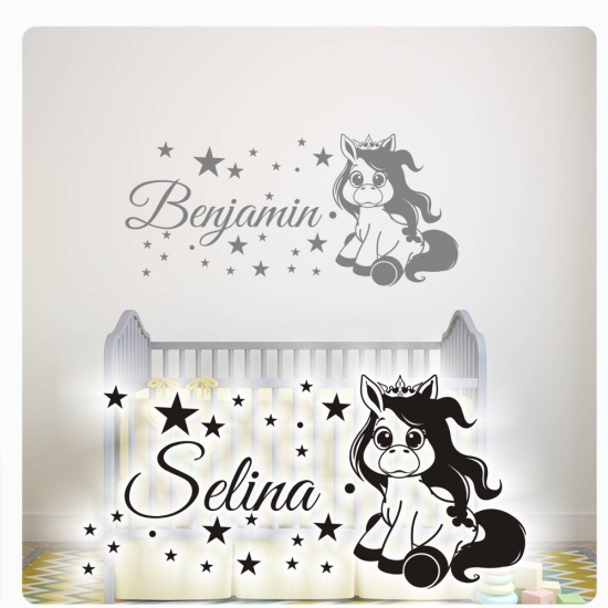 Name Pony Prinzessin Prinz Sterne Punkte Wandtattoo Wandaufkleber Walltattoo W202