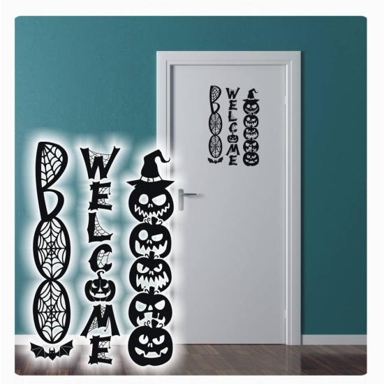 Halloween Welcome Spinnennetz Boo Kürbis Wandtattoo Türaufkleber T867