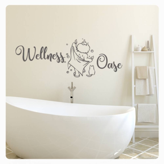 Wellness Oase Duschen Baden Katze Wandtattoo Wandaufkleber W058