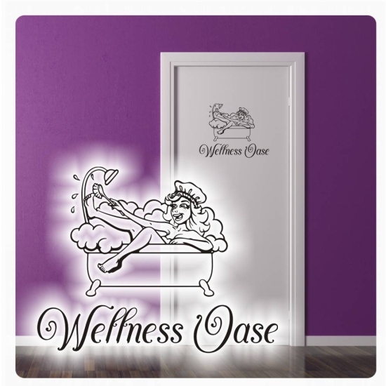 Türaufkleber Badezimmer Wellness Oase Frau Badewanne Aufkleber BAD Sticker T322