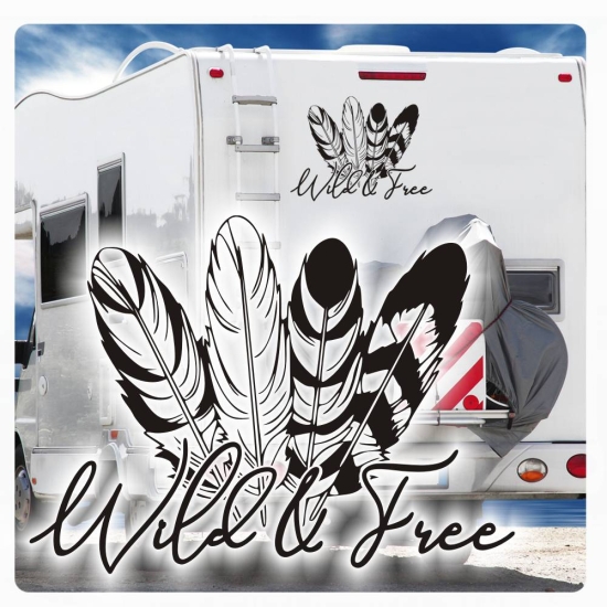 Wild and Free Feder Aufkleber Wohnwagen Wohnmobil Sticker WoMo346