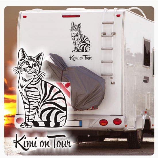 Katze Name on Tour Wohnmobil Aufkleber Wohnwagen Sticker WoMO WoMo006