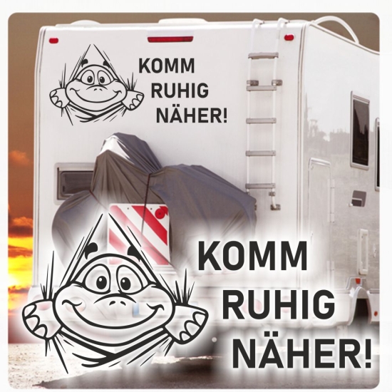 Wohnmobil Wohnwagen Caravan Aufkleber Sticker Komm ruhig näher! Lustig Schildkröte WoMo464