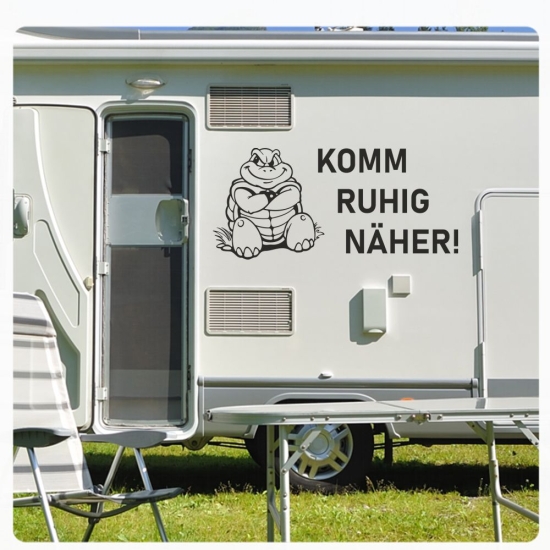 Wohnmobil Wohnwagen Caravan Aufkleber Sticker Komm ruhig näher! Lustig Schildkröte WoMo488