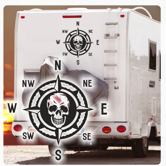 Kompass Rose Skull Compass Wohnmobil Aufkleber Wohnwagen Caravan Sticker WoMo486