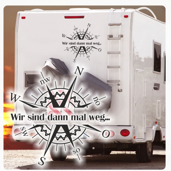 Kompass Rose Wir sind dann mal weg...Compass Wohnmobil Aufkleber Wohnwagen Caravan Sticker WoMo478