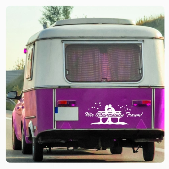 Wir leben unseren Traum! Paar Herzen Wohnmobil Aufkleber Wohnwagen Caravan Sticker WoMo483