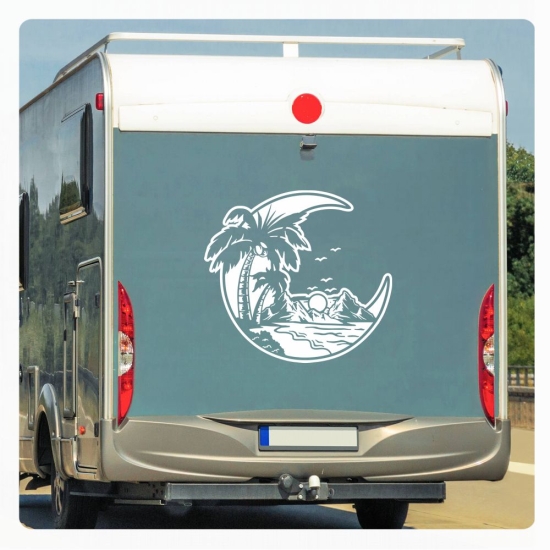 Mond Strand Berge Palmen Vögel Wohnmobil Aufkleber Wohnwagen Caravan Sticker WoMo491