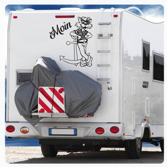 Wohnmobil Aufkleber MOIN lustige Katze Matrose Anker Caravan Wohnwagen Sticker WoMo340