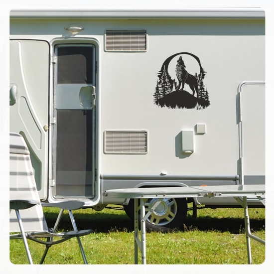 heulender Wolf Mond Wald Berge Wohnmobil Aufkleber Wohnwagen Caravan Wohnwagen Sticker WoMo421