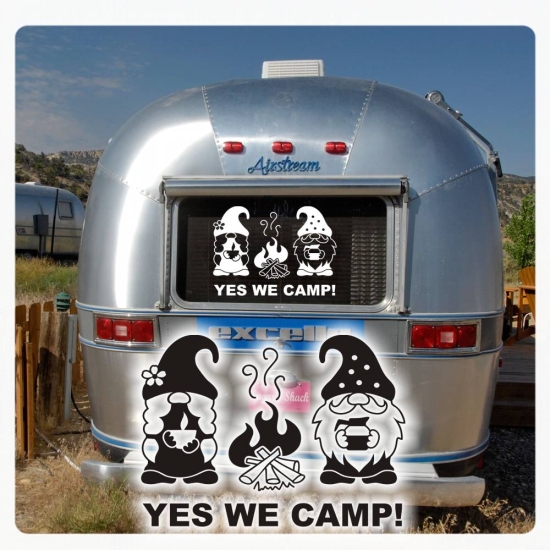 YES WE CAMP! Gnome Kaffee Wohnmobil Aufkleber Sticker Wohnwagen WoMo218