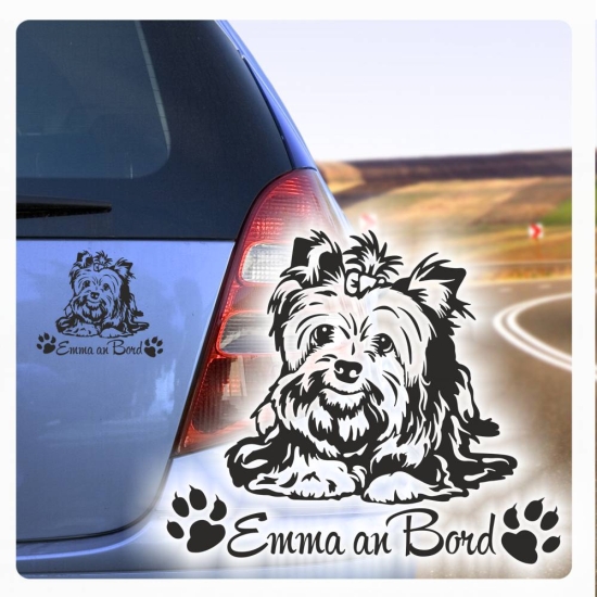Auto Aufkleber Yorkshire Terrier Name an Bord Autoaufkleber Hund Pfoten  A4042