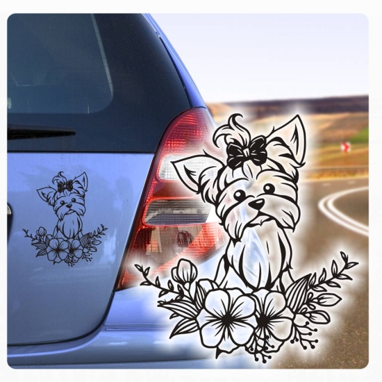 Auto Aufkleber Yorkshire Terrier Blumen Autoaufkleber Hund Pfoten clickstick A1600