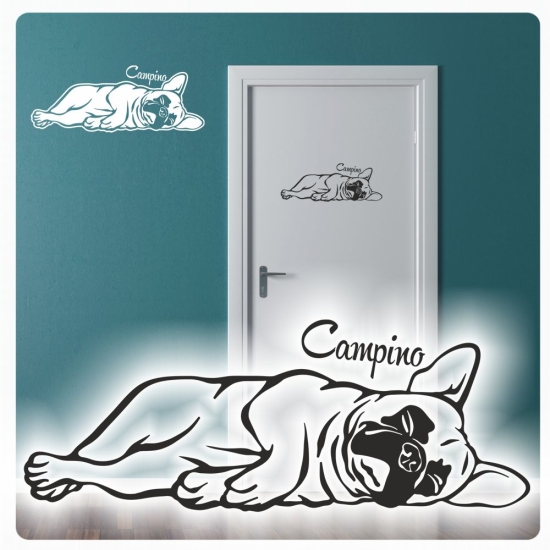 Französische Bulldogge Türaufkleber Wandtattoo Aufkleber Sticker Wunschname T577