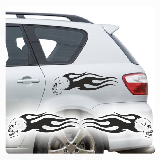 2 Flames Skull Rockabilly Auto Aufkleber Sticker A831