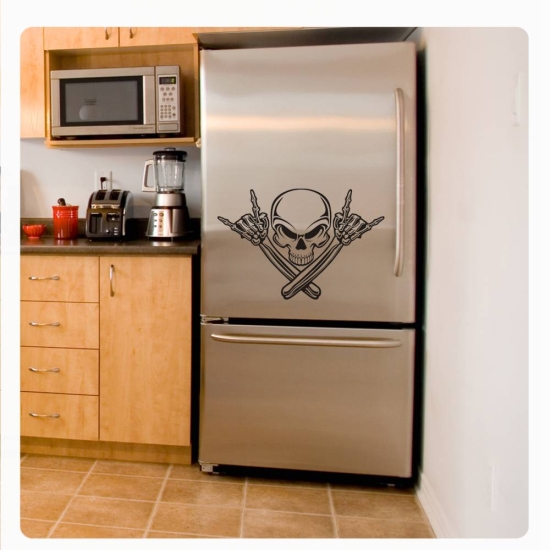 Skull Metal Hands Bones Rock´n´Roll Kühlschrank Aufkleber Wandtattoo Küche K013