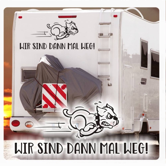 Wir sind dann mal weg! Englische Bulldogge Wohnmobil Camping Sticker Aufkleber Autoaufkleber lustig WoMo227