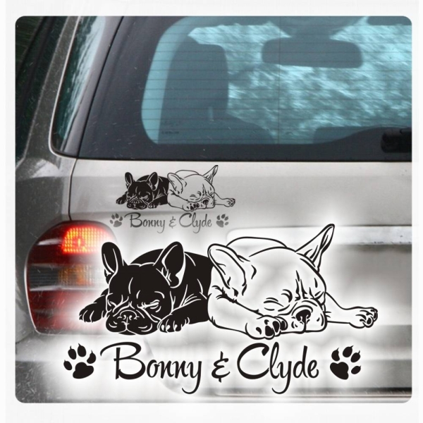 2 Französische Bulldoggen Autoaufkleber Auto Aufkleber Sticker Hund Pfoten Name A1711