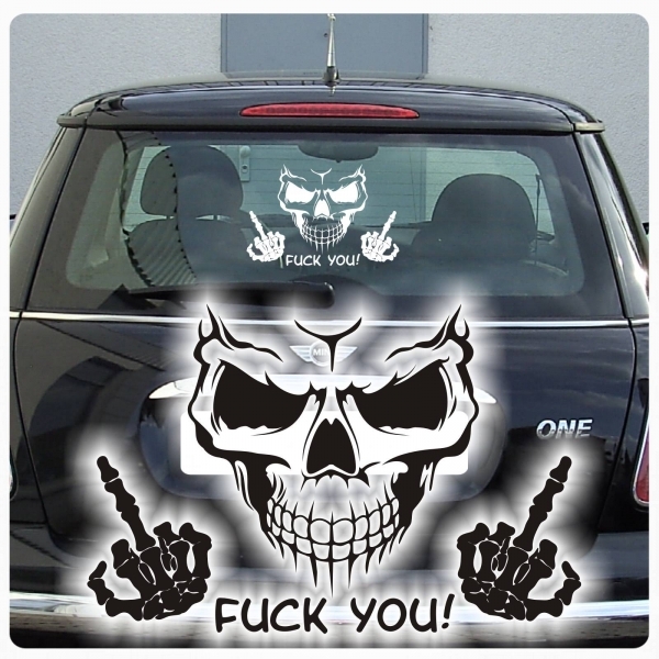 Autoaufkleber Skull Totenkopf Stinkefinger Fuck You! Heckscheibenaufkleber A410