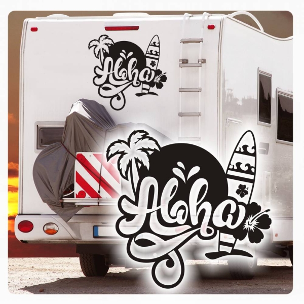 Aloha Hawaii Hibiskus Surfbord Wohnmobil Camping Sticker Aufkleber  WoMo081