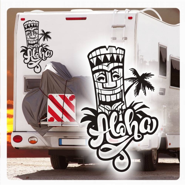 Aloha Tiki Hawaii Hibiskus Wohnmobil Aufkleber Wohnwagen Sticker WoMo086