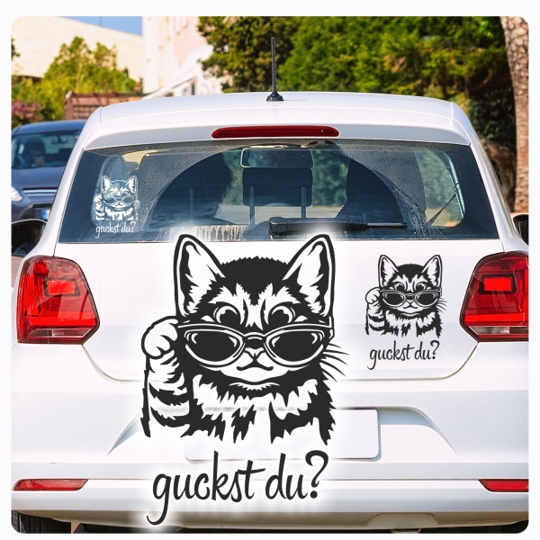 Autoaufkleber lustige Katze Kitty mit Brille guckst du? Auto Aufkleber Sticker A4213