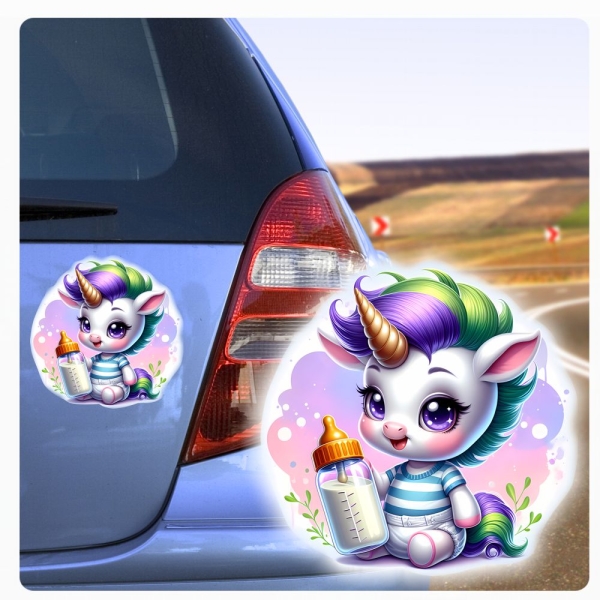 Baby Einhorn Flasche Autoaufkleber Sticker Auto Aufkleber Digitaldruck DA374