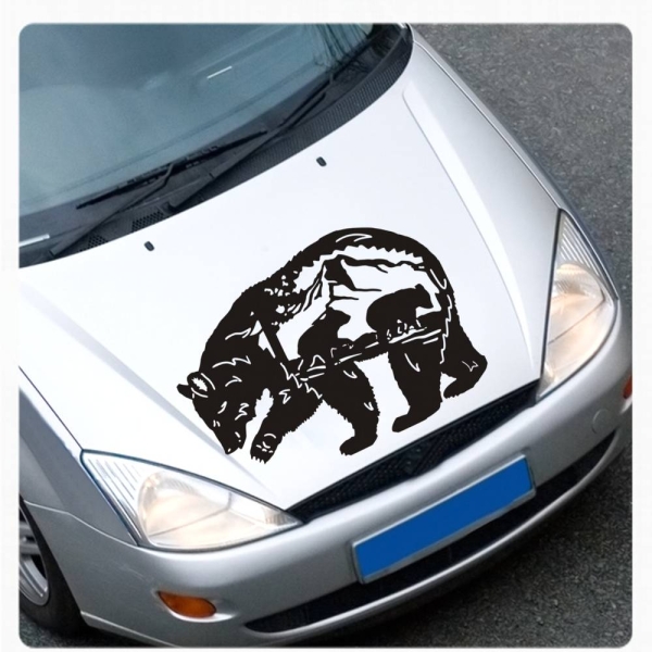 Bär mit Jungen Landschaft Grizzly Motorhauben Autoaufkleber Auto Aufkleber Sticker A497