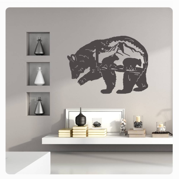 Bär mit Jungen Grizzly Wandtattoo Walltattoo Wandaufkleber W207