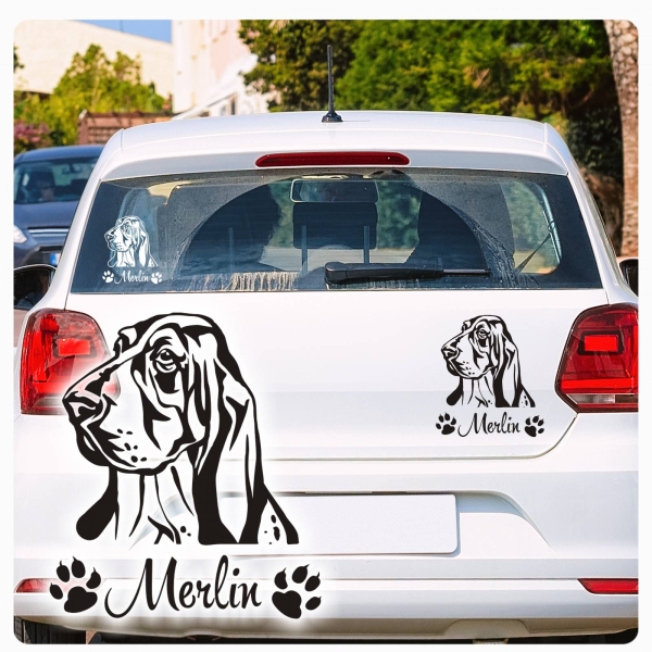 Basset Hound  Name Auto Aufkleber Autoaufkleber Hund Sticker Aufkleber A262