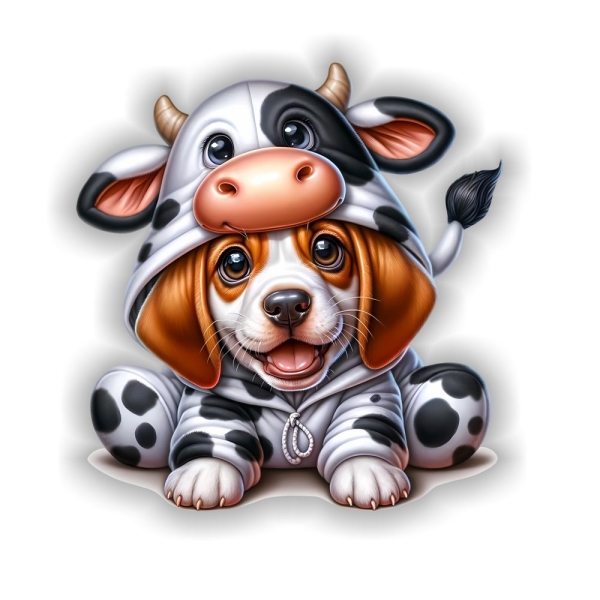 lustiger Basset Hound als Kuh verkleidet Autoaufkleber Sticker Auto Aufkleber Digitaldruck DA369