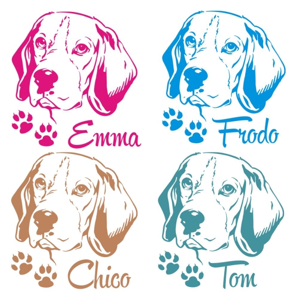 Beagle Name Auto Aufkleber Sticker Pfoten Hund A101
